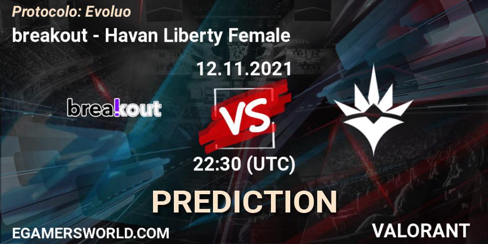 breakout vs Havan Liberty Female: Betting TIp, Match Prediction. 12.11.2021 at 22:30. VALORANT, Protocolo: Evolução