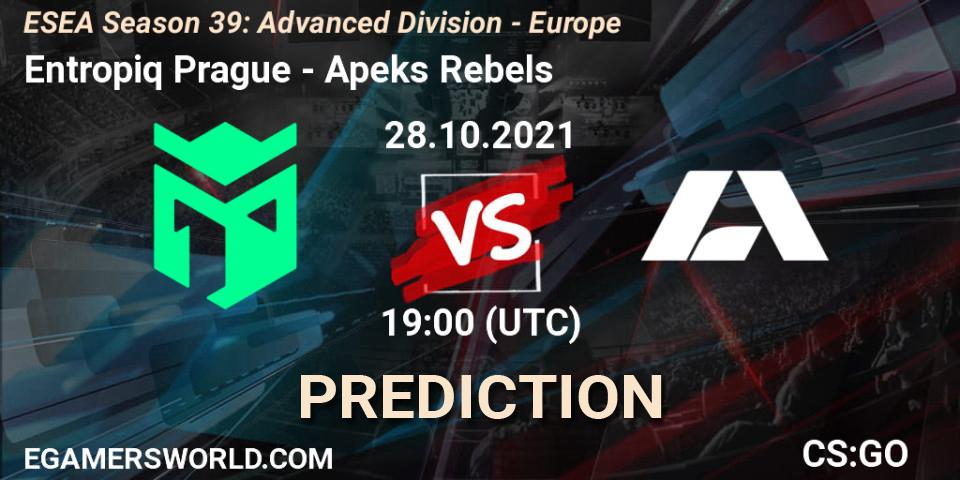 Entropiq Prague vs Apeks Rebels: Betting TIp, Match Prediction. 28.10.2021 at 19:00. Counter-Strike (CS2), ESEA Season 39: Advanced Division - Europe
