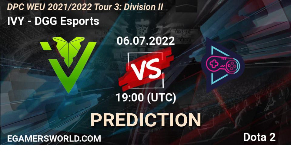 IVY vs DGG Esports: Betting TIp, Match Prediction. 06.07.2022 at 19:01. Dota 2, DPC WEU 2021/2022 Tour 3: Division II