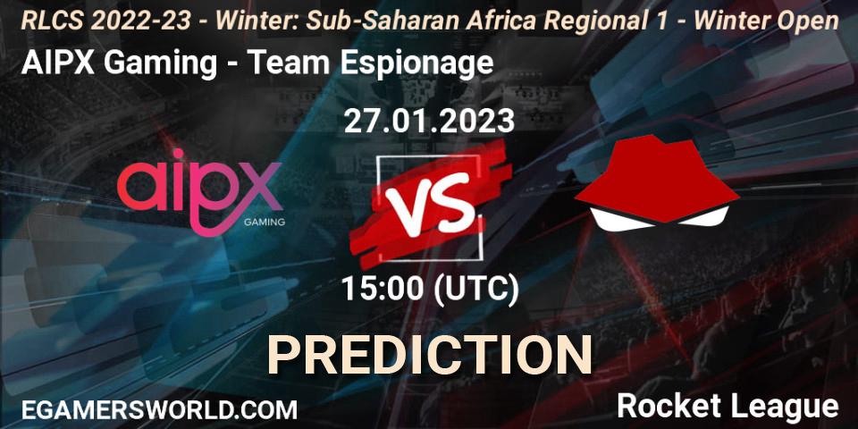 AIPX Gaming vs Team Espionage: Betting TIp, Match Prediction. 27.01.2023 at 15:00. Rocket League, RLCS 2022-23 - Winter: Sub-Saharan Africa Regional 1 - Winter Open