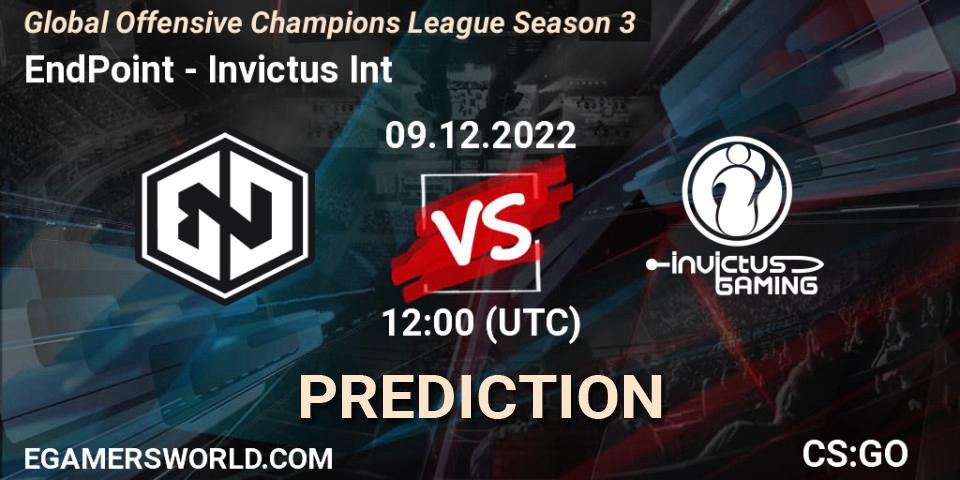 EndPoint vs Invictus Int: Betting TIp, Match Prediction. 09.12.2022 at 12:00. Counter-Strike (CS2), Global Offensive Champions League Season 3