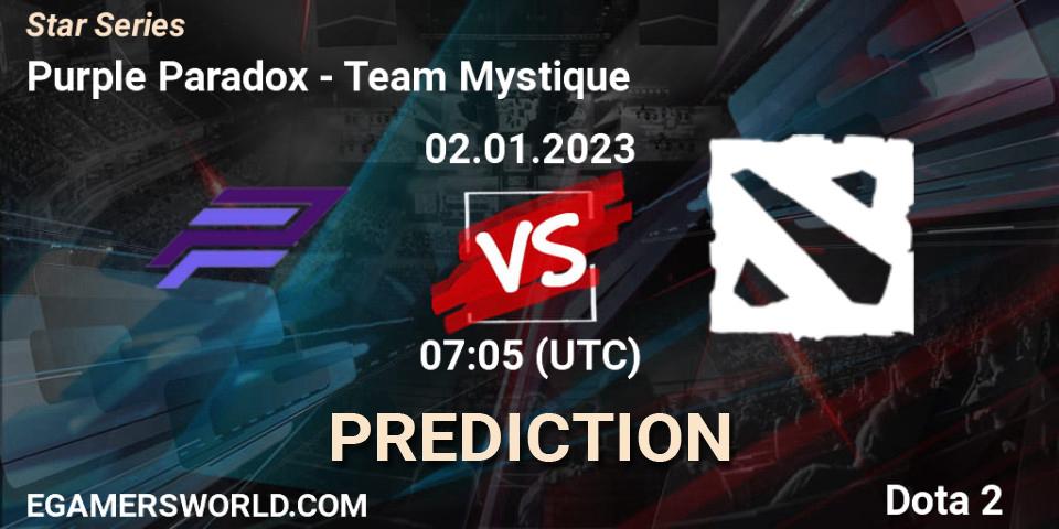 Purple Paradox vs Team Mystique: Betting TIp, Match Prediction. 02.01.2023 at 07:05. Dota 2, Star Series