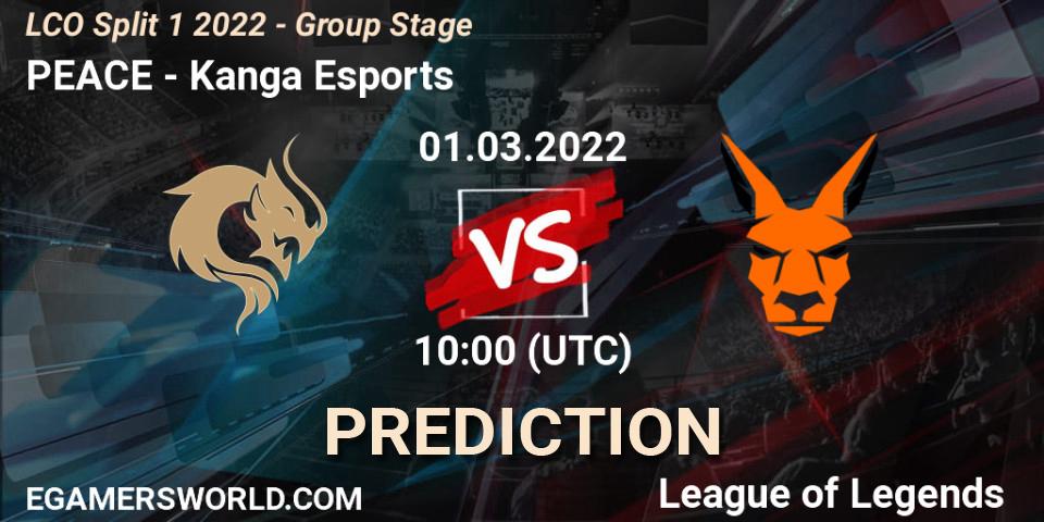 PEACE vs Kanga Esports: Betting TIp, Match Prediction. 01.03.2022 at 10:00. LoL, LCO Split 1 2022 - Group Stage 