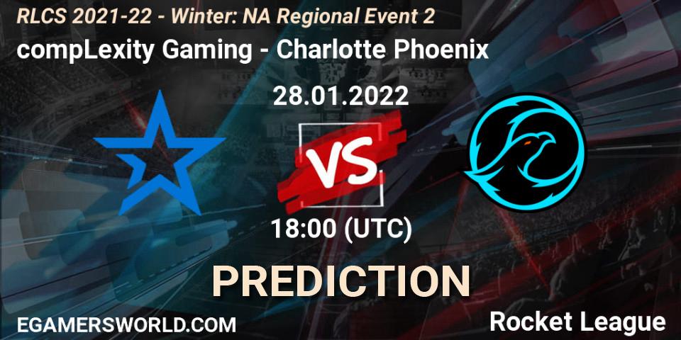 compLexity Gaming vs Charlotte Phoenix: Betting TIp, Match Prediction. 28.01.2022 at 18:00. Rocket League, RLCS 2021-22 - Winter: NA Regional Event 2