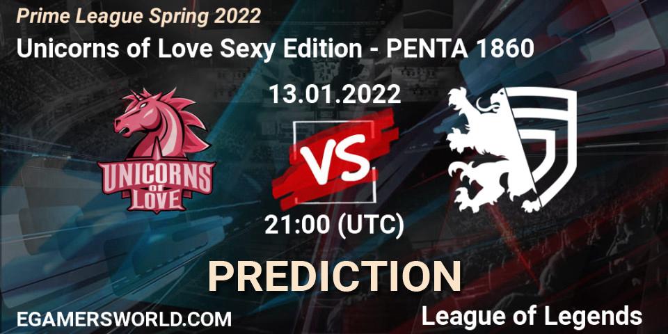 Unicorns of Love Sexy Edition vs PENTA 1860: Betting TIp, Match Prediction. 13.01.2022 at 21:20. LoL, Prime League Spring 2022