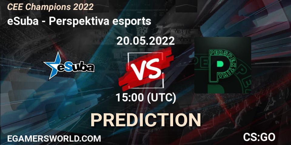 eSuba vs Perspektiva esports: Betting TIp, Match Prediction. 20.05.2022 at 15:00. Counter-Strike (CS2), CEE Champions 2022