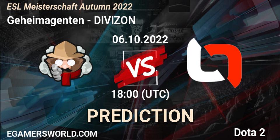 Geheimagenten vs DIVIZON: Betting TIp, Match Prediction. 06.10.2022 at 18:00. Dota 2, ESL Meisterschaft Autumn 2022