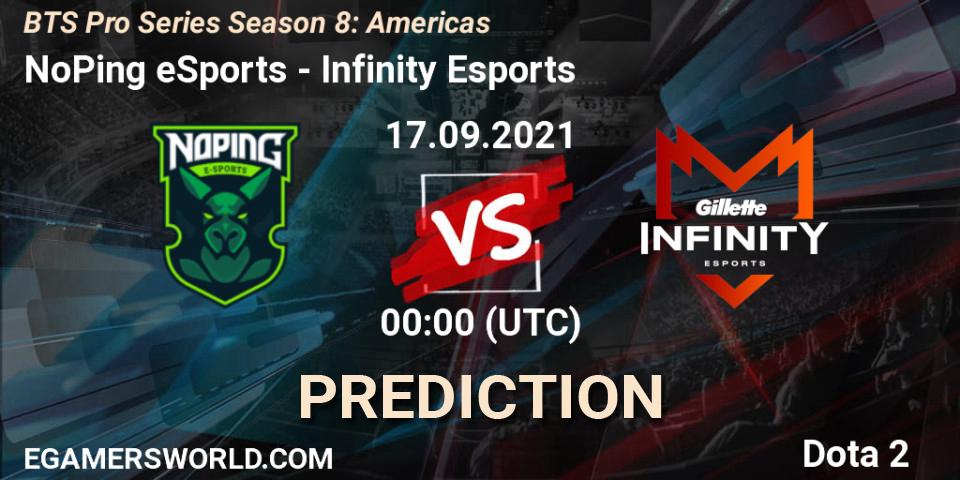 NoPing eSports vs Infinity Esports: Betting TIp, Match Prediction. 17.09.2021 at 01:31. Dota 2, BTS Pro Series Season 8: Americas