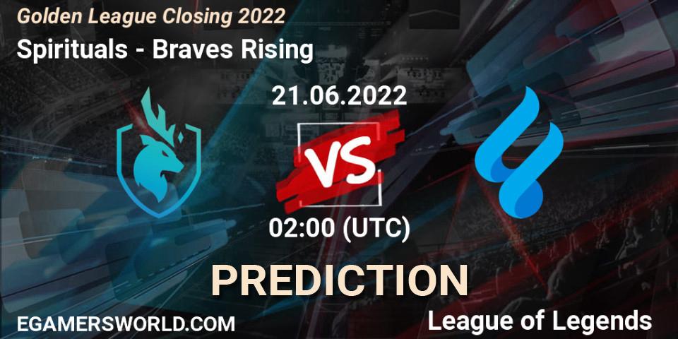 Spirituals vs Braves Rising: Betting TIp, Match Prediction. 21.06.22. LoL, Golden League Closing 2022