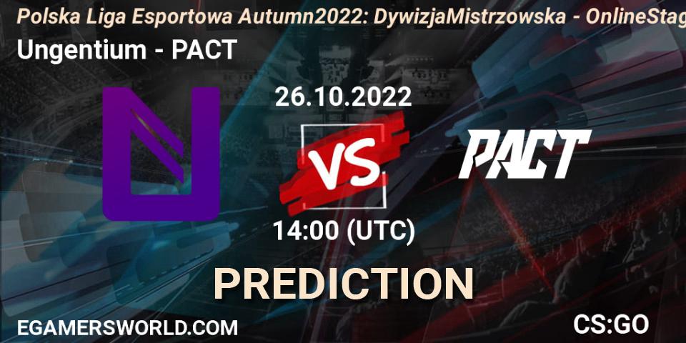 Ungentium vs PACT: Betting TIp, Match Prediction. 26.10.2022 at 14:00. Counter-Strike (CS2), Polska Liga Esportowa Autumn 2022: Dywizja Mistrzowska - Online Stage
