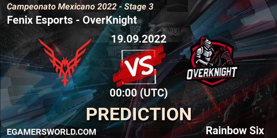 Fenix Esports vs OverKnight: Betting TIp, Match Prediction. 19.09.2022 at 00:00. Rainbow Six, Campeonato Mexicano 2022 - Stage 3