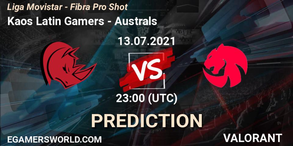 Kaos Latin Gamers vs Australs: Betting TIp, Match Prediction. 13.07.2021 at 23:00. VALORANT, Liga Movistar - Fibra Pro Shot