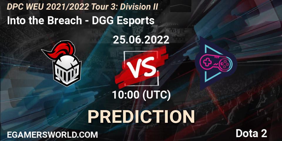 Into the Breach vs DGG Esports: Betting TIp, Match Prediction. 25.06.2022 at 09:55. Dota 2, DPC WEU 2021/2022 Tour 3: Division II