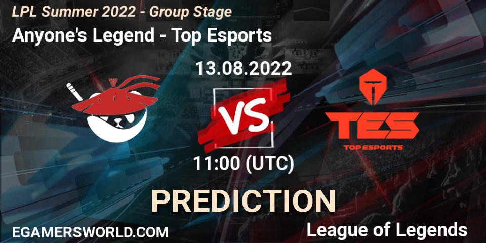 Anyone's Legend vs Top Esports: Betting TIp, Match Prediction. 13.08.22. LoL, LPL Summer 2022 - Group Stage