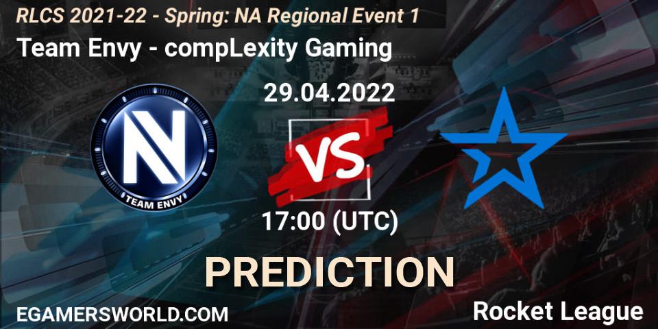 Team Envy vs compLexity Gaming: Betting TIp, Match Prediction. 29.04.2022 at 17:00. Rocket League, RLCS 2021-22 - Spring: NA Regional Event 1