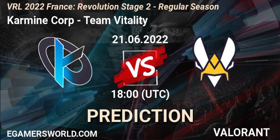 Karmine Corp vs Team Vitality: Betting TIp, Match Prediction. 21.06.2022 at 18:15. VALORANT, VRL 2022 France: Revolution Stage 2 - Regular Season