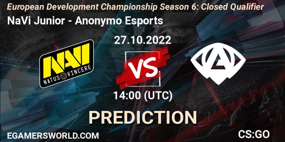 NaVi Junior vs Anonymo Esports: Betting TIp, Match Prediction. 27.10.2022 at 14:15. Counter-Strike (CS2), European Development Championship Season 6: Closed Qualifier