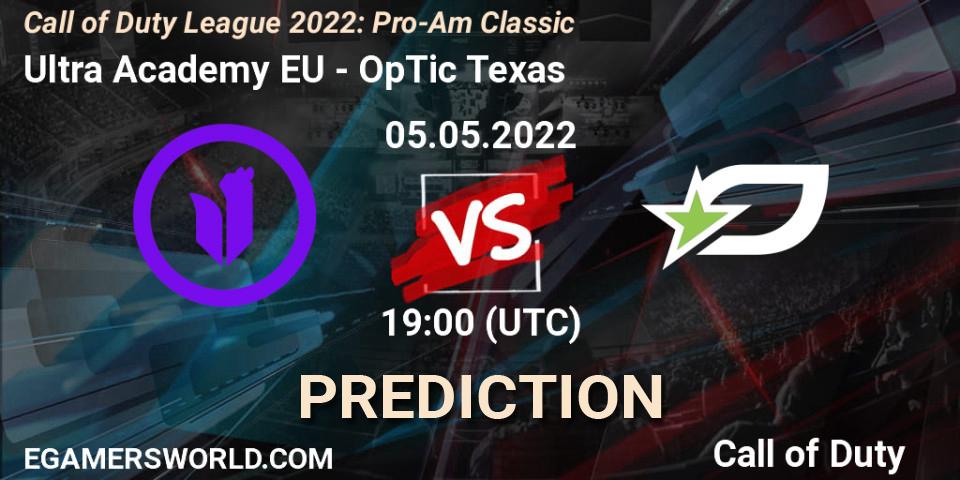Ultra Academy EU vs OpTic Texas: Betting TIp, Match Prediction. 05.05.2022 at 19:00. Call of Duty, Call of Duty League 2022: Pro-Am Classic