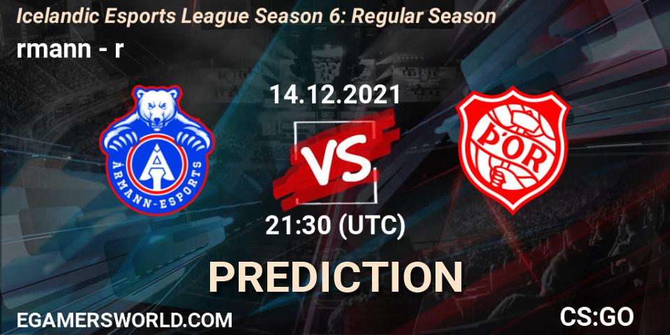 Ármann vs Þór: Betting TIp, Match Prediction. 14.12.2021 at 21:30. Counter-Strike (CS2), Icelandic Esports League Season 6: Regular Season
