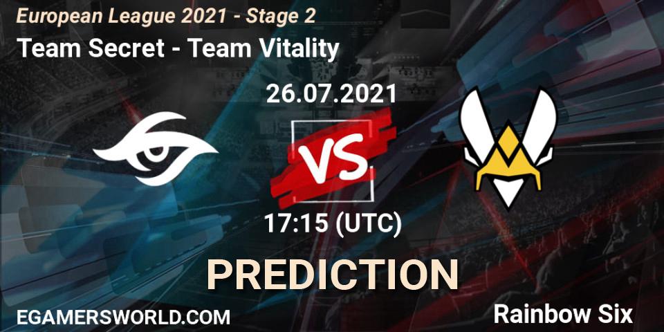 Team Secret vs Team Vitality: Betting TIp, Match Prediction. 26.07.21. Rainbow Six, European League 2021 - Stage 2