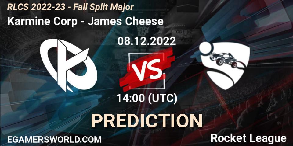 Karmine Corp vs James Cheese: Betting TIp, Match Prediction. 08.12.2022 at 13:30. Rocket League, RLCS 2022-23 - Fall Split Major