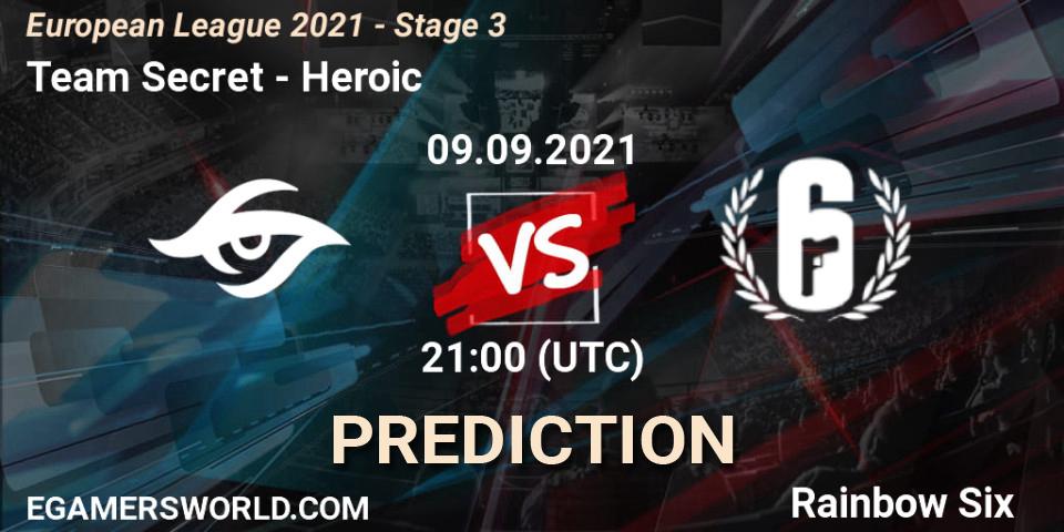 Team Secret vs Heroic: Betting TIp, Match Prediction. 09.09.2021 at 21:00. Rainbow Six, European League 2021 - Stage 3