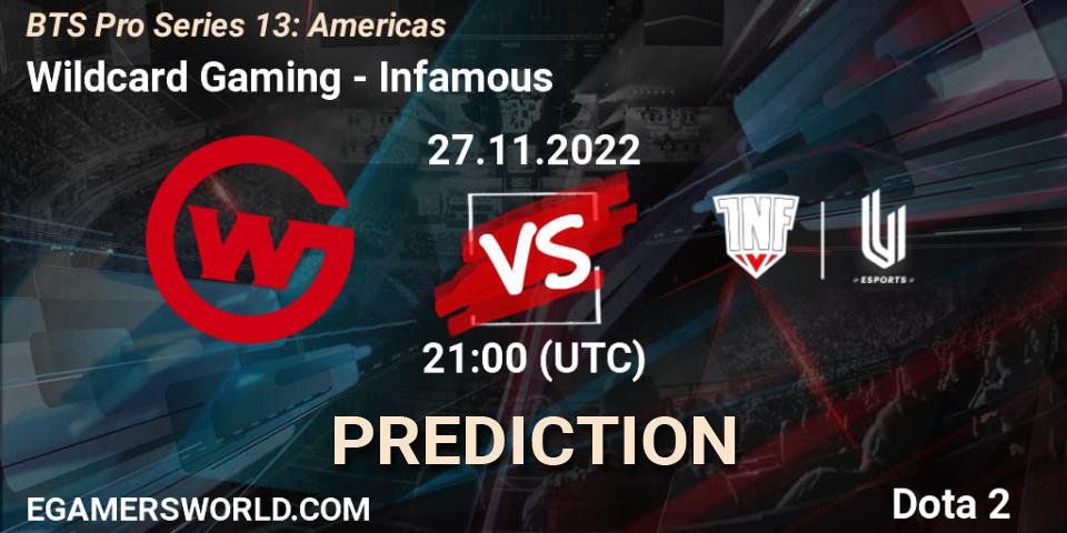 Wildcard Gaming vs Infamous: Betting TIp, Match Prediction. 27.11.22. Dota 2, BTS Pro Series 13: Americas