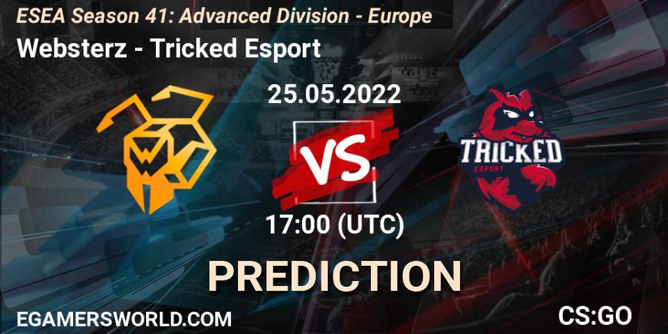 Websterz vs Tricked Esport: Betting TIp, Match Prediction. 25.05.2022 at 17:00. Counter-Strike (CS2), ESEA Season 41: Advanced Division - Europe