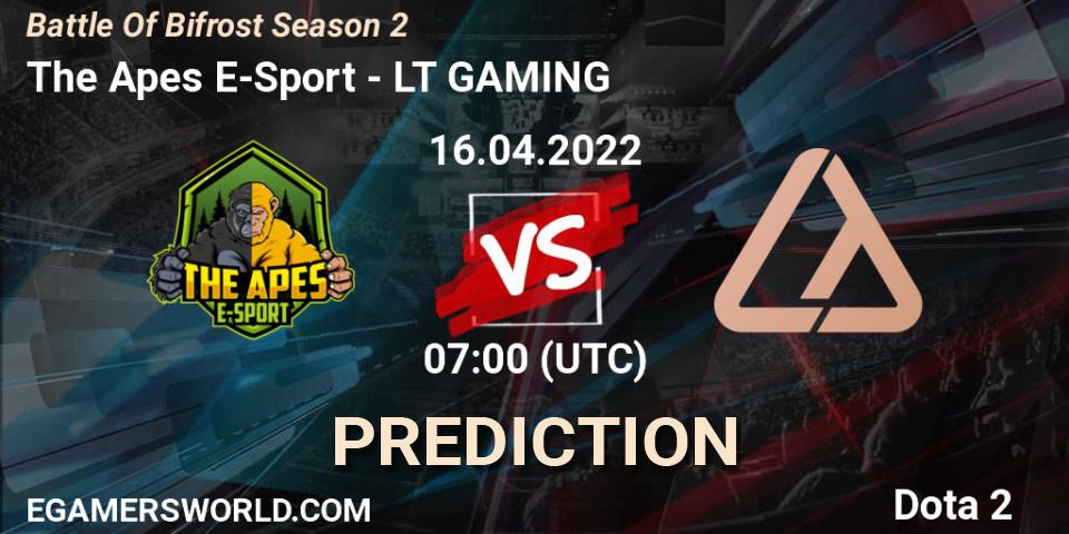 The Apes E-Sport vs LT GAMING: Betting TIp, Match Prediction. 16.04.2022 at 09:00. Dota 2, Battle Of Bifrost Season 2