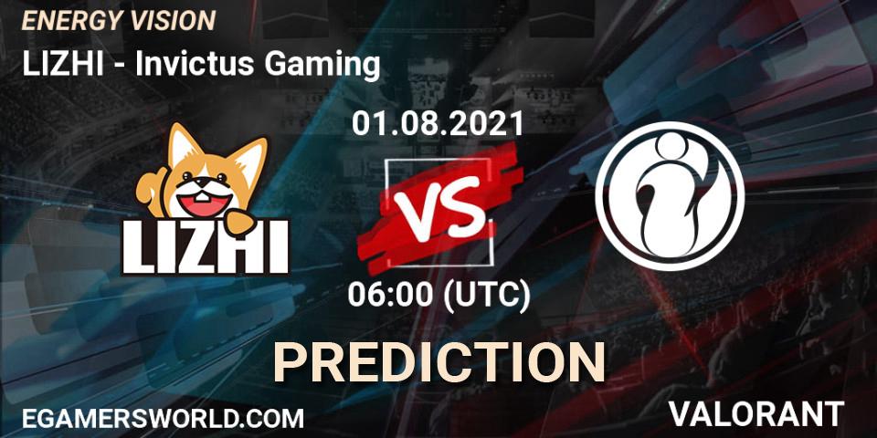 LIZHI vs Invictus Gaming: Betting TIp, Match Prediction. 01.08.2021 at 06:00. VALORANT, ENERGY VISION