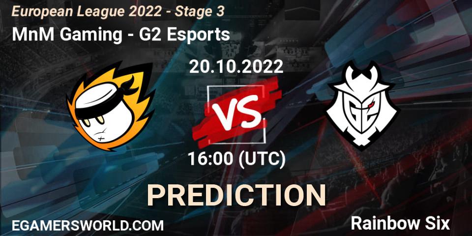 MnM Gaming vs G2 Esports: Betting TIp, Match Prediction. 20.10.2022 at 19:45. Rainbow Six, European League 2022 - Stage 3