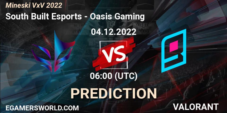 South Built Esports vs Oasis Gaming: Betting TIp, Match Prediction. 04.12.2022 at 06:00. VALORANT, Mineski VxV 2022