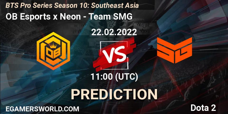 OB Esports x Neon vs Team SMG: Betting TIp, Match Prediction. 22.02.2022 at 11:03. Dota 2, BTS Pro Series Season 10: Southeast Asia