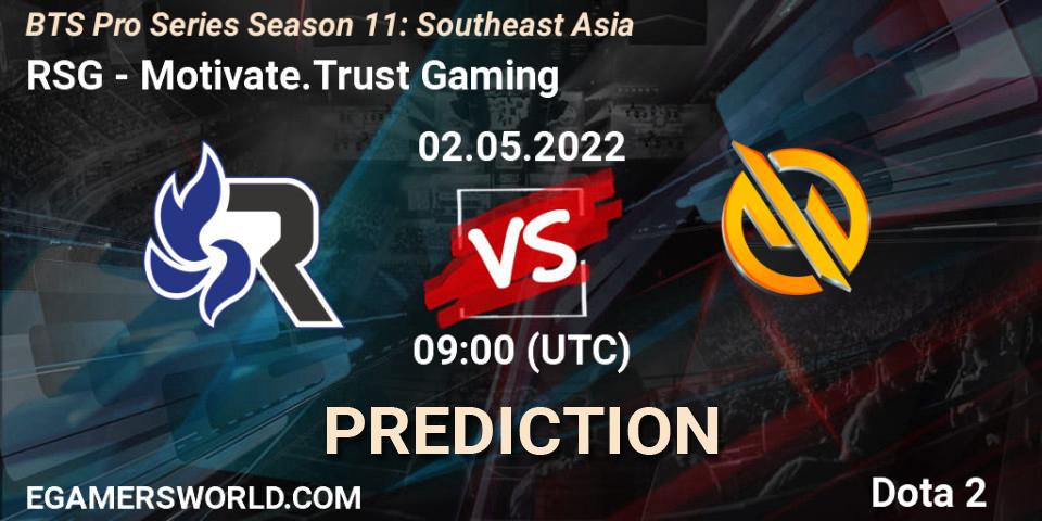 RSG vs Motivate.Trust Gaming: Betting TIp, Match Prediction. 07.05.2022 at 09:03. Dota 2, BTS Pro Series Season 11: Southeast Asia