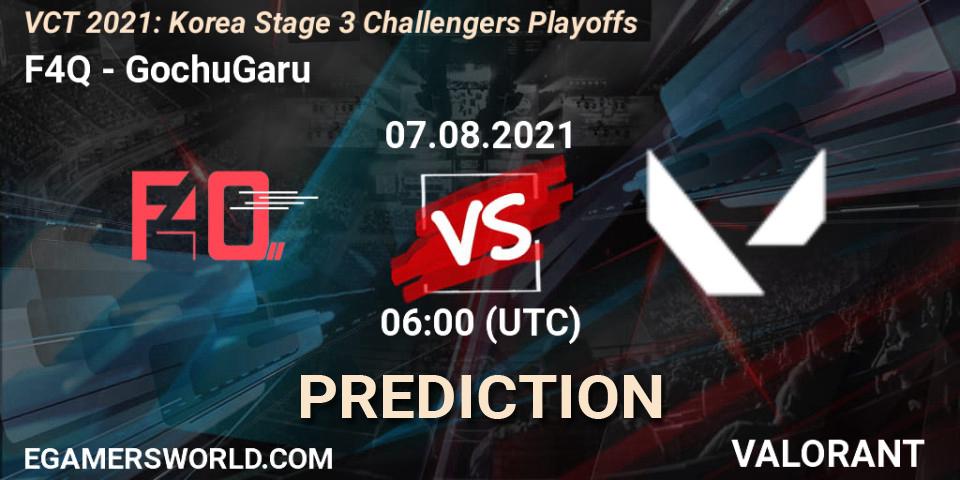 F4Q vs GochuGaru: Betting TIp, Match Prediction. 07.08.2021 at 08:00. VALORANT, VCT 2021: Korea Stage 3 Challengers Playoffs