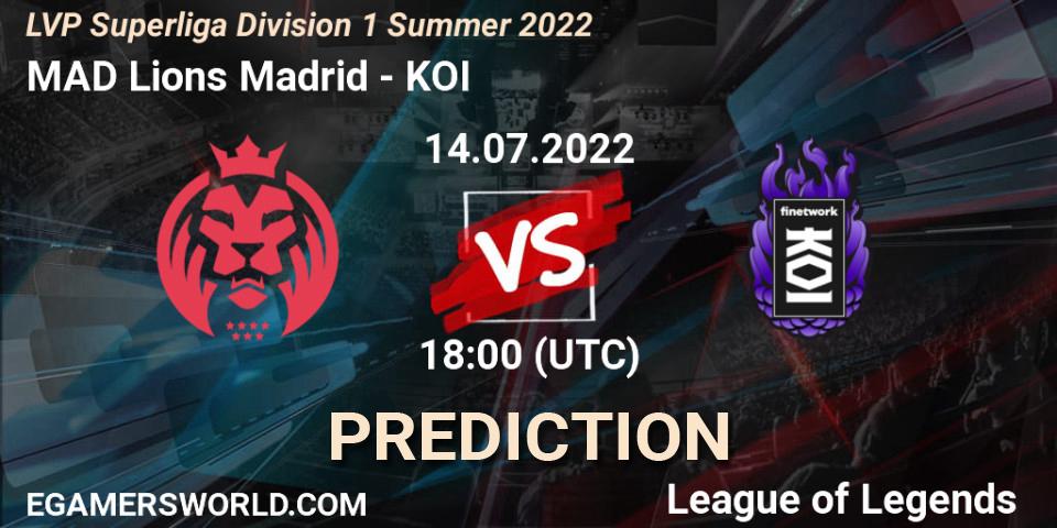 MAD Lions Madrid vs KOI: Betting TIp, Match Prediction. 14.07.22. LoL, LVP Superliga Division 1 Summer 2022