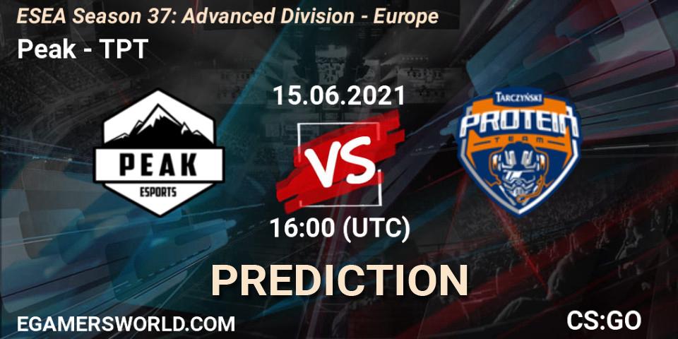 Peak vs TPT: Betting TIp, Match Prediction. 15.06.2021 at 16:00. Counter-Strike (CS2), ESEA Season 37: Advanced Division - Europe