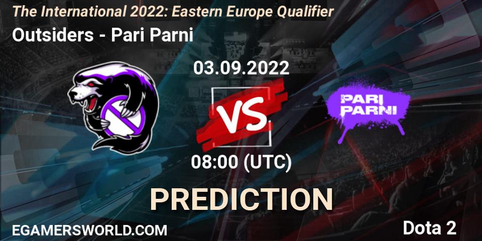 Outsiders vs Pari Parni: Betting TIp, Match Prediction. 03.09.2022 at 08:30. Dota 2, The International 2022: Eastern Europe Qualifier