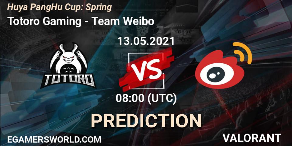 Totoro Gaming vs Team Weibo: Betting TIp, Match Prediction. 13.05.2021 at 08:00. VALORANT, Huya PangHu Cup: Spring