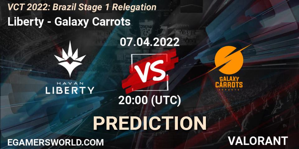 Liberty vs Galaxy Carrots: Betting TIp, Match Prediction. 07.04.2022 at 20:00. VALORANT, VCT 2022: Brazil Stage 1 Relegation