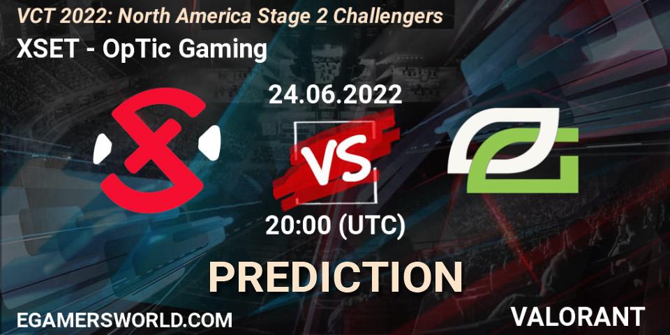 XSET vs OpTic Gaming: Betting TIp, Match Prediction. 24.06.2022 at 20:15. VALORANT, VCT 2022: North America Stage 2 Challengers