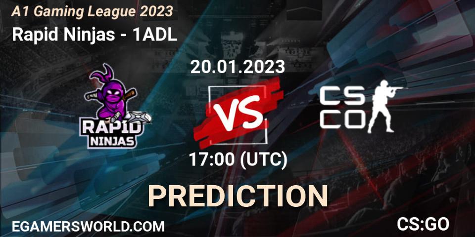Rapid Ninjas vs 1ADL: Betting TIp, Match Prediction. 20.01.2023 at 17:00. Counter-Strike (CS2), A1 Gaming League 2023
