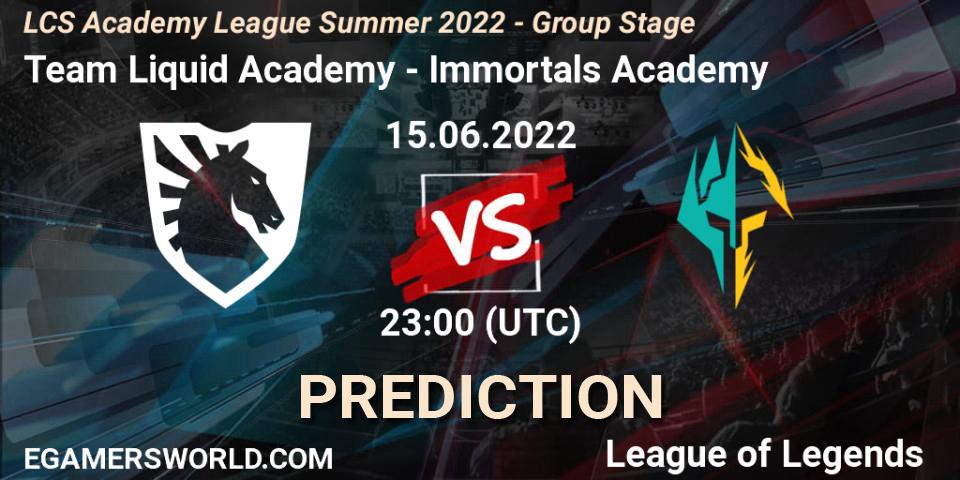 Team Liquid Academy vs Immortals Academy: Betting TIp, Match Prediction. 15.06.2022 at 22:00. LoL, LCS Academy League Summer 2022 - Group Stage