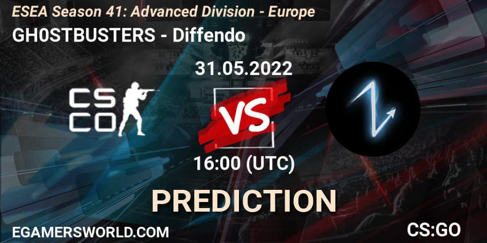 GH0STBUSTERS vs Diffendo: Betting TIp, Match Prediction. 31.05.2022 at 16:00. Counter-Strike (CS2), ESEA Season 41: Advanced Division - Europe