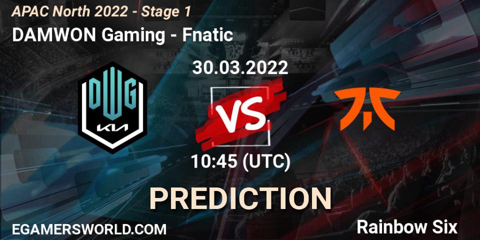 DAMWON Gaming vs Fnatic: Betting TIp, Match Prediction. 30.03.2022 at 10:45. Rainbow Six, APAC North 2022 - Stage 1
