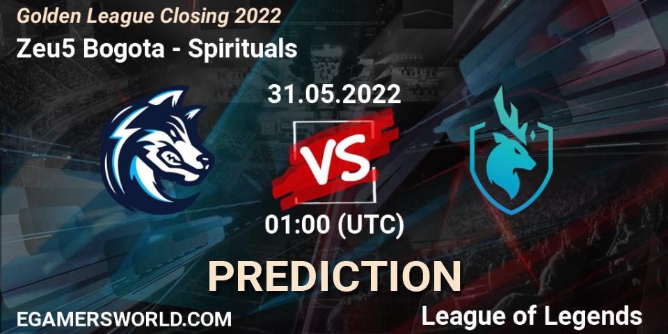 Zeu5 Bogota vs Spirituals: Betting TIp, Match Prediction. 31.05.2022 at 01:00. LoL, Golden League Closing 2022