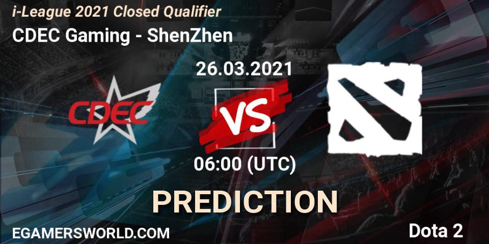 CDEC Gaming vs ShenZhen: Betting TIp, Match Prediction. 26.03.2021 at 05:57. Dota 2, i-League 2021 Closed Qualifier