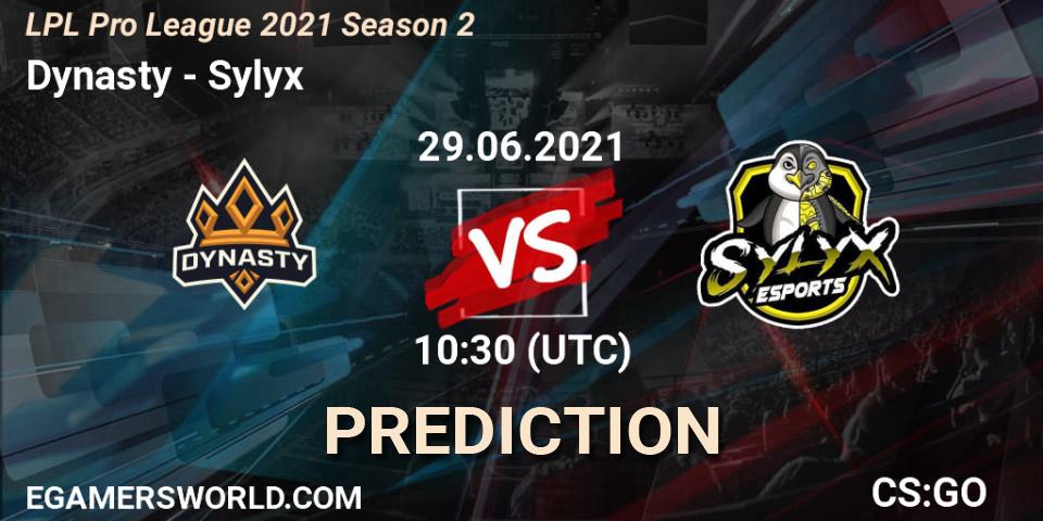 Dynasty vs Sylyx: Betting TIp, Match Prediction. 29.06.2021 at 10:30. Counter-Strike (CS2), LPL Pro League 2021 Season 2