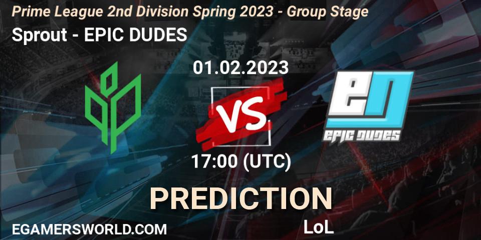 Sprout vs EPIC DUDES: Betting TIp, Match Prediction. 01.02.23. LoL, Prime League 2nd Division Spring 2023 - Group Stage