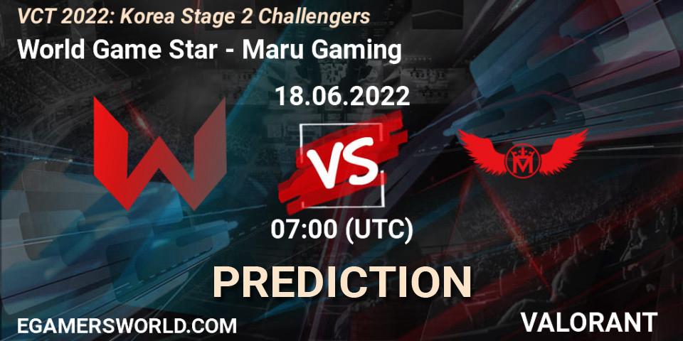 World Game Star vs Maru Gaming: Betting TIp, Match Prediction. 18.06.2022 at 07:00. VALORANT, VCT 2022: Korea Stage 2 Challengers